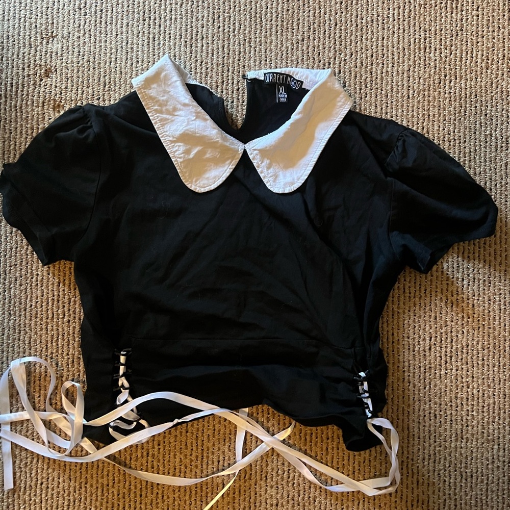 Current Mood Black Blouse with White Collar